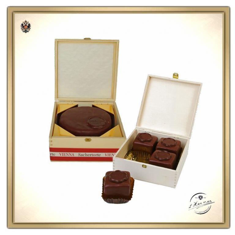 Sacher Torte - Grösse I & 4 Stk. Wiener Sacherwürfel im Kistchen